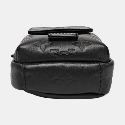 LOUIS VUITTON DOUBLE Black Leather Monogram Camera Bag Crossbody Shoulder Bag Black Hardware Removable Strap-(SKU)-970228770