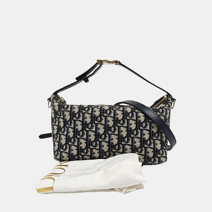 DIOR Diortravel Nomad Medium Grey Canvas Monogram Embroidered Crossbody Bag Tote Bag Golden Hardware-(SKU)-968688987