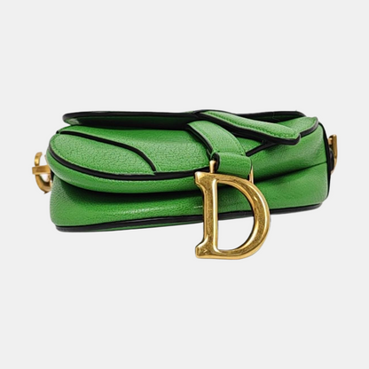 DIOR Saddle Super Mini Green Lamb Leather Saddle Bag Shoulder Bag Crossbody with Detachable Strap-(SKU)-970314407