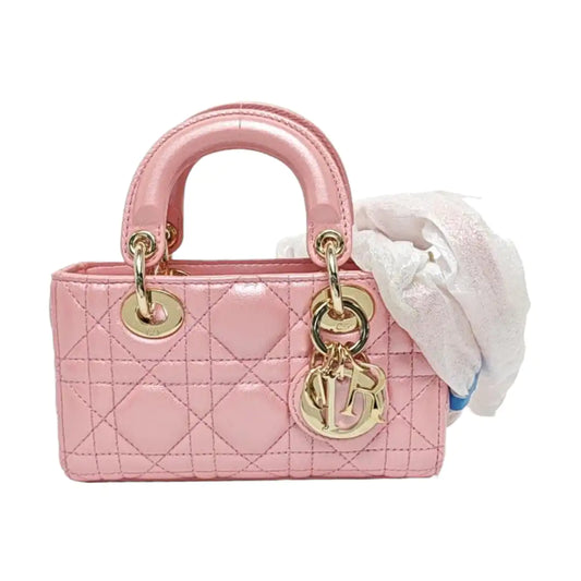 DIOR Lady D-Joy Super Mini Pink Lamb Skin Quilted Matelasse Cannage Bag with Detachable Strap-(SKU)-970314459