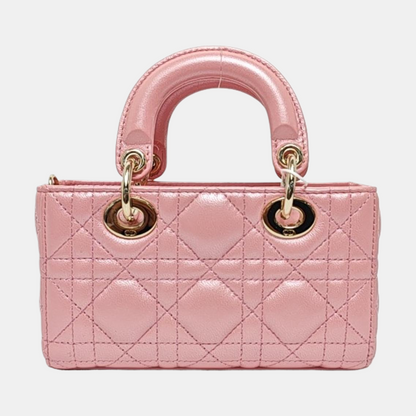 DIOR Lady D-Joy Super Mini Pink Lamb Skin Quilted Matelasse Cannage Bag with Detachable Strap-(SKU)-970314459