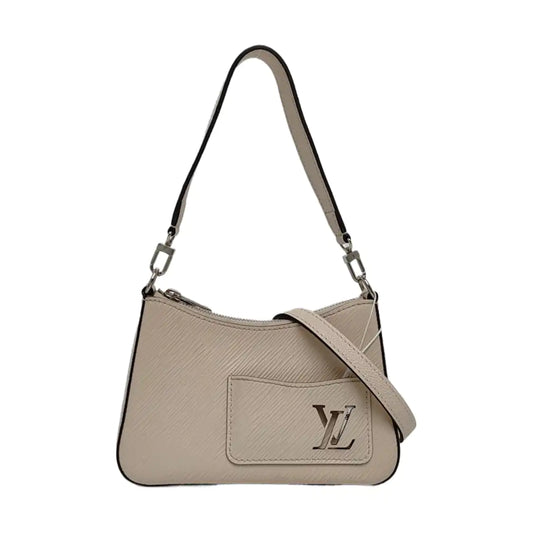 LOUIS VUITTON MARELLE White EPI Calfskin Water Ripple Shoulder Bag with Silver Hardware, 2 Pouches and Detachable Strap-(SKU)-970597498