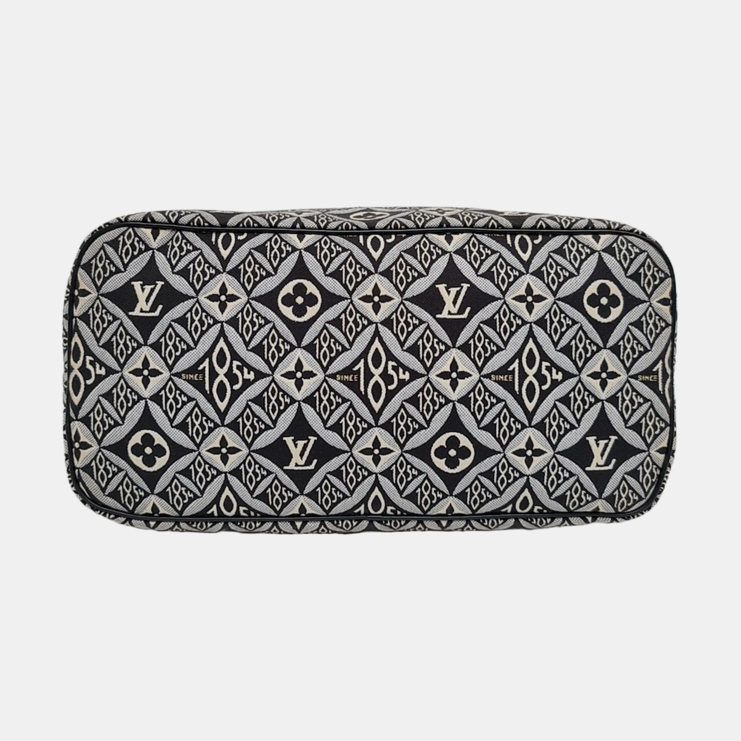 LOUIS VUITTON NEVERFULL Medium Black Fabric Floral Shopping Bag Shoulder Bag Tote Bag Gold Hardware Inner Pocket-(SKU)-970320625