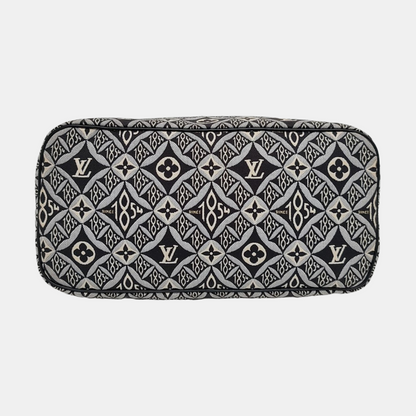 LOUIS VUITTON NEVERFULL Medium Black Fabric Floral Shopping Bag Shoulder Bag Tote Bag Gold Hardware Inner Pocket-(SKU)-970320625