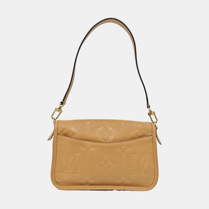 LOUIS VUITTON DIANE Small Brown Leather Monogram Crinkle Baguette Shoulder Bag Tote Crossbody Bag with Gold Hardware and 2 Removable Straps-(SKU)-970014496