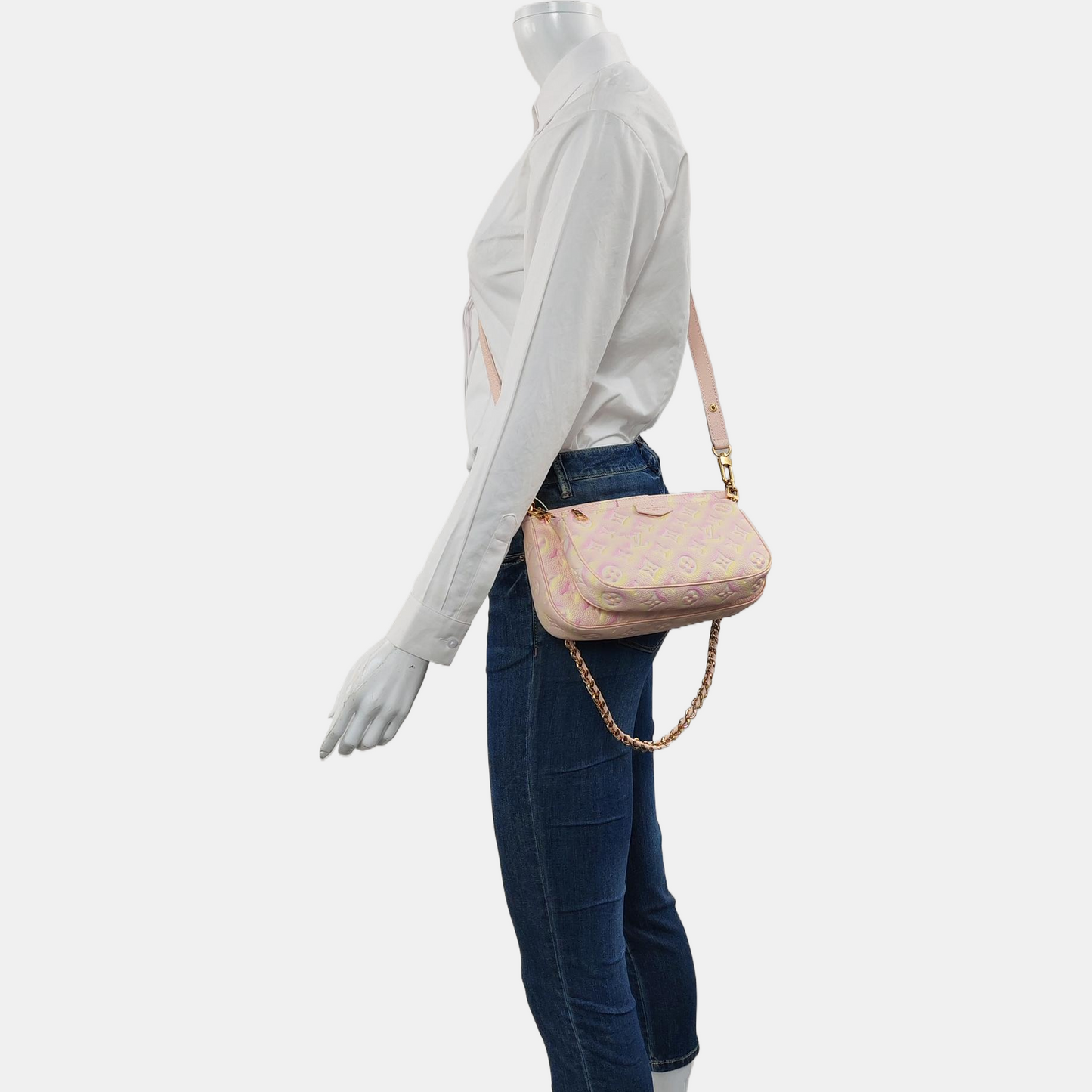 LOUIS VUITTON MULTI Pink Calfskin Monogram Vernis Shoulder Bag Crossbody Bag Gold Hardware Removable Strap 2 Pouches-(SKU)-970130599