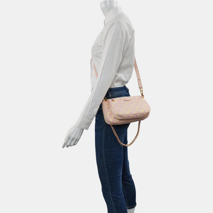 LOUIS VUITTON MULTI Pink Calfskin Monogram Vernis Shoulder Bag Crossbody Bag Gold Hardware Removable Strap 2 Pouches-(SKU)-970130599