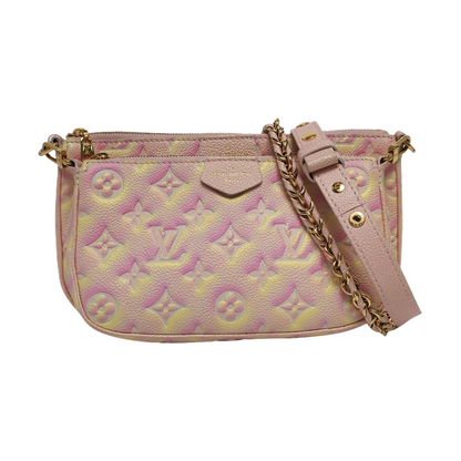 LOUIS VUITTON MULTI Pink Calfskin Monogram Vernis Shoulder Bag Crossbody Bag Gold Hardware Removable Strap 2 Pouches-(SKU)-970130599