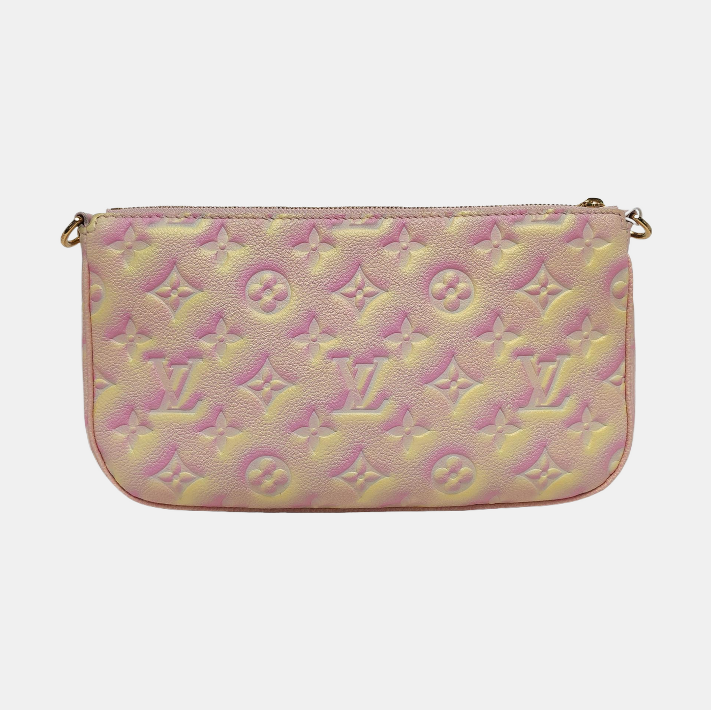 LOUIS VUITTON MULTI Pink Calfskin Monogram Vernis Shoulder Bag Crossbody Bag Gold Hardware Removable Strap 2 Pouches-(SKU)-970130599