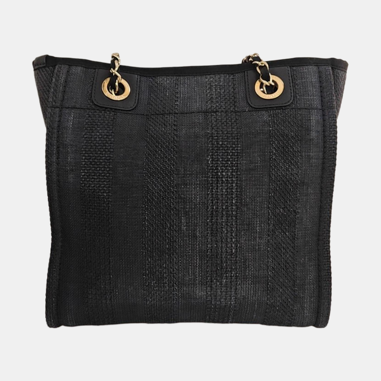 CHANEL DEAUVILLE Black Canvas Single Shoulder Bag Gold Hardware 29 Clasp-(SKU)-970344417