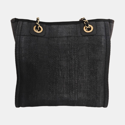 CHANEL DEAUVILLE Black Canvas Single Shoulder Bag Gold Hardware 29 Clasp-(SKU)-970344417