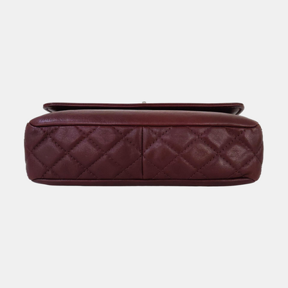 CHANEL CLASSIC FLAP Burgundy Calfskin Chain Shoulder Bag Crossbody Bag with Silver Hardware 18 Clasp-(SKU)-970623092
