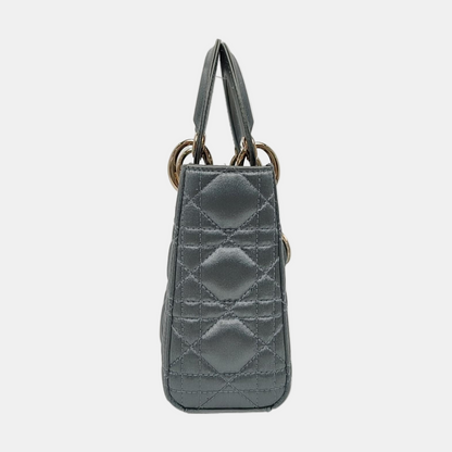DIOR Lady Dior Mini Blue Satin Cannage Quilted Shoulder Bag Tote Bag Crossbody Bag Golden Hardware Removable Strap-(SKU)-970711343