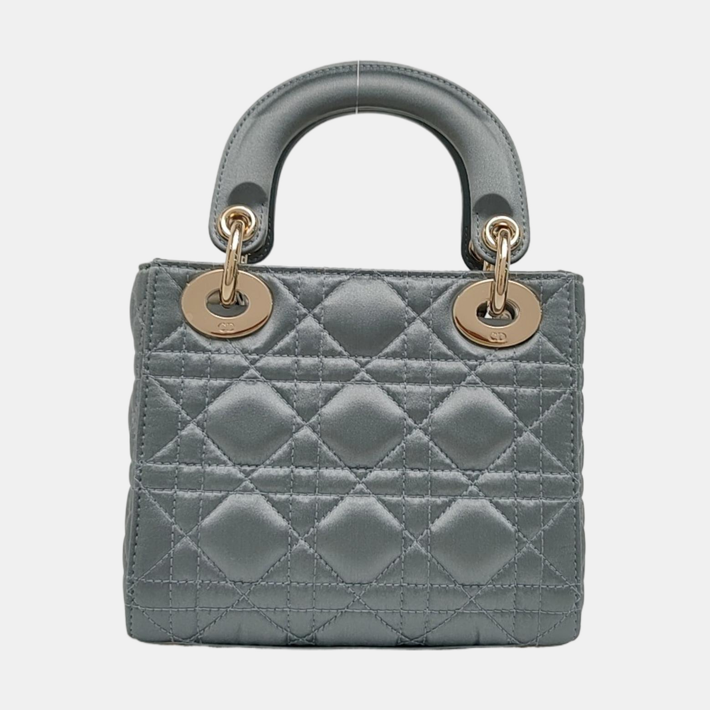 DIOR Lady Dior Mini Blue Satin Cannage Quilted Shoulder Bag Tote Bag Crossbody Bag Golden Hardware Removable Strap-(SKU)-970711343