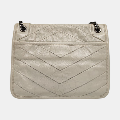 YSL NIKI Small White Calfskin Quilted V-Shape Single Shoulder Bag and Crossbody with White Ruthenium Hardware-(SKU)-970582755