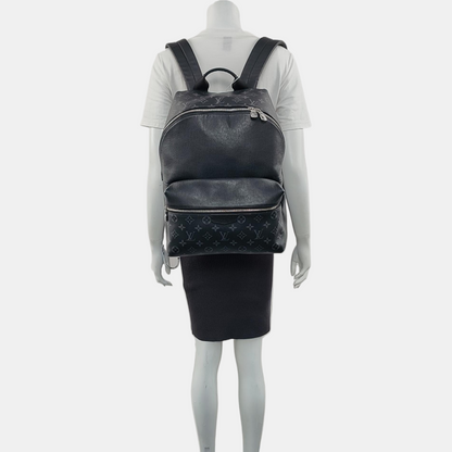 LOUIS VUITTON DISCOVERY Small Black Leather Monogram Double Shoulder Bag Tote Bag Silver Hardware-(SKU)-968889850