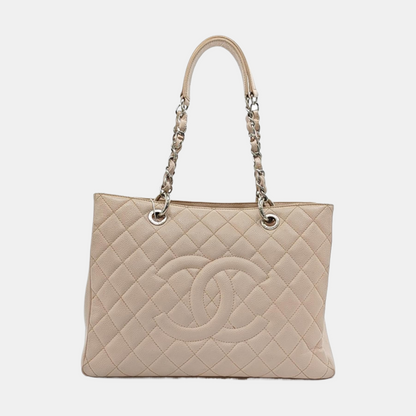 CHANEL CHANEL GST Large Pink Calfskin Quilted Lambskin Leather Chain Shoulder Bag Handbag Silver Hardware 17 Clasp-(SKU)-968770911