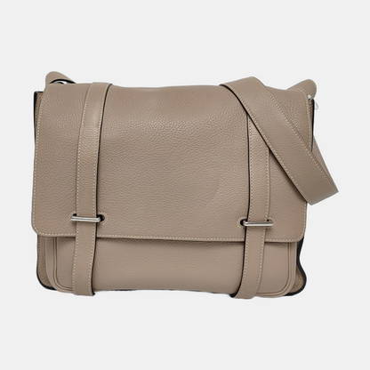 HERMÈS Steve Dove Gray Clemence Calfskin Single Shoulder Bag Crossbody Bag Silver Hardware 🄻-(SKU)-970550032