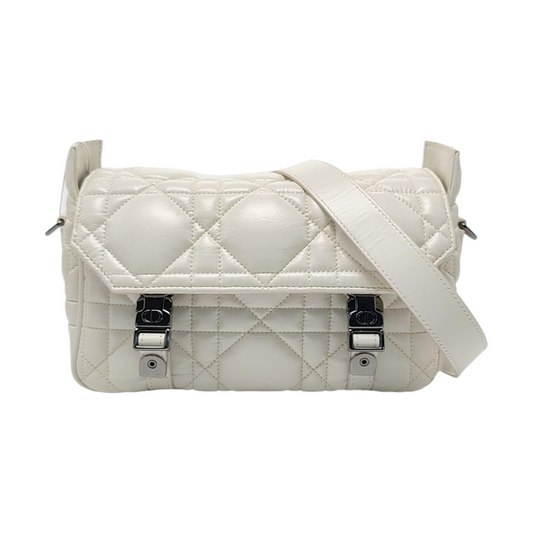 DIOR Diortravel Nomad White Lamb Calfskin Quilted Cannage Single Shoulder Bag Crossbody Bag Handbag Black Hardware Removable Shoulder Strap-(SKU)-970843893