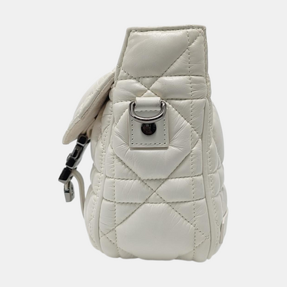 DIOR Diortravel Nomad White Lamb Calfskin Quilted Cannage Single Shoulder Bag Crossbody Bag Handbag Black Hardware Removable Shoulder Strap-(SKU)-970843893