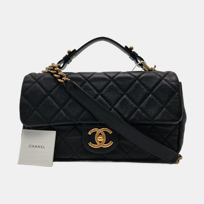 CHANEL COCO MARK Black Calfskin Quilted Diamond Pattern Shoulder Bag Handbag Crossbody Bag Gold Hardware 17 Clasp-(SKU)-970521543