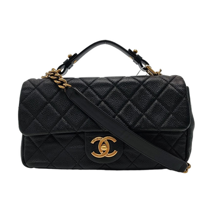 CHANEL COCO MARK Black Calfskin Quilted Diamond Pattern Shoulder Bag Handbag Crossbody Bag Gold Hardware 17 Clasp-(SKU)-970521543