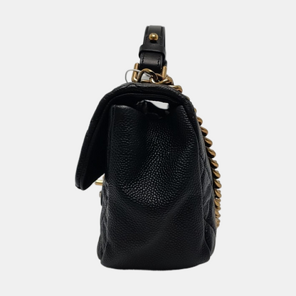 CHANEL COCO MARK Black Calfskin Quilted Diamond Pattern Shoulder Bag Handbag Crossbody Bag Gold Hardware 17 Clasp-(SKU)-970521543