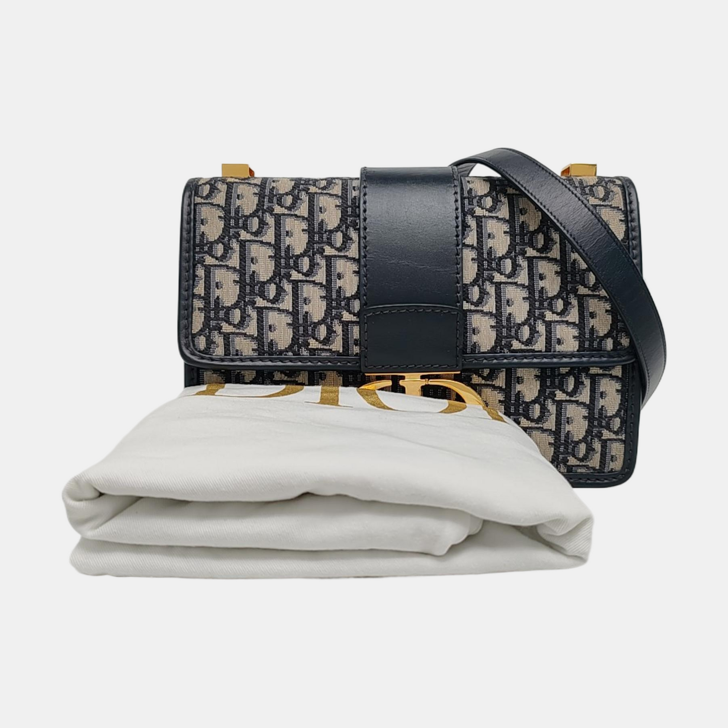 DIOR 30 Montaigne Blue Canvas Monogram Embossed Montaigne Bag Shoulder Bag with Detachable Strap-(SKU)-970899095