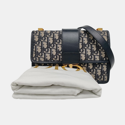 DIOR 30 Montaigne Blue Canvas Monogram Embossed Montaigne Bag Shoulder Bag with Detachable Strap-(SKU)-970899095