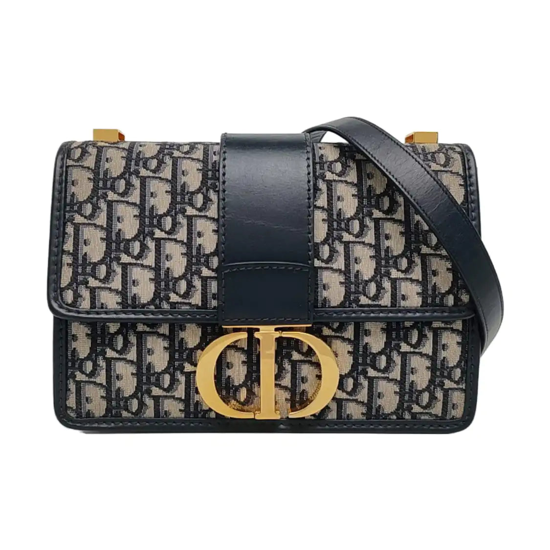 DIOR 30 Montaigne Blue Canvas Monogram Embossed Montaigne Bag Shoulder Bag with Detachable Strap-(SKU)-970899095