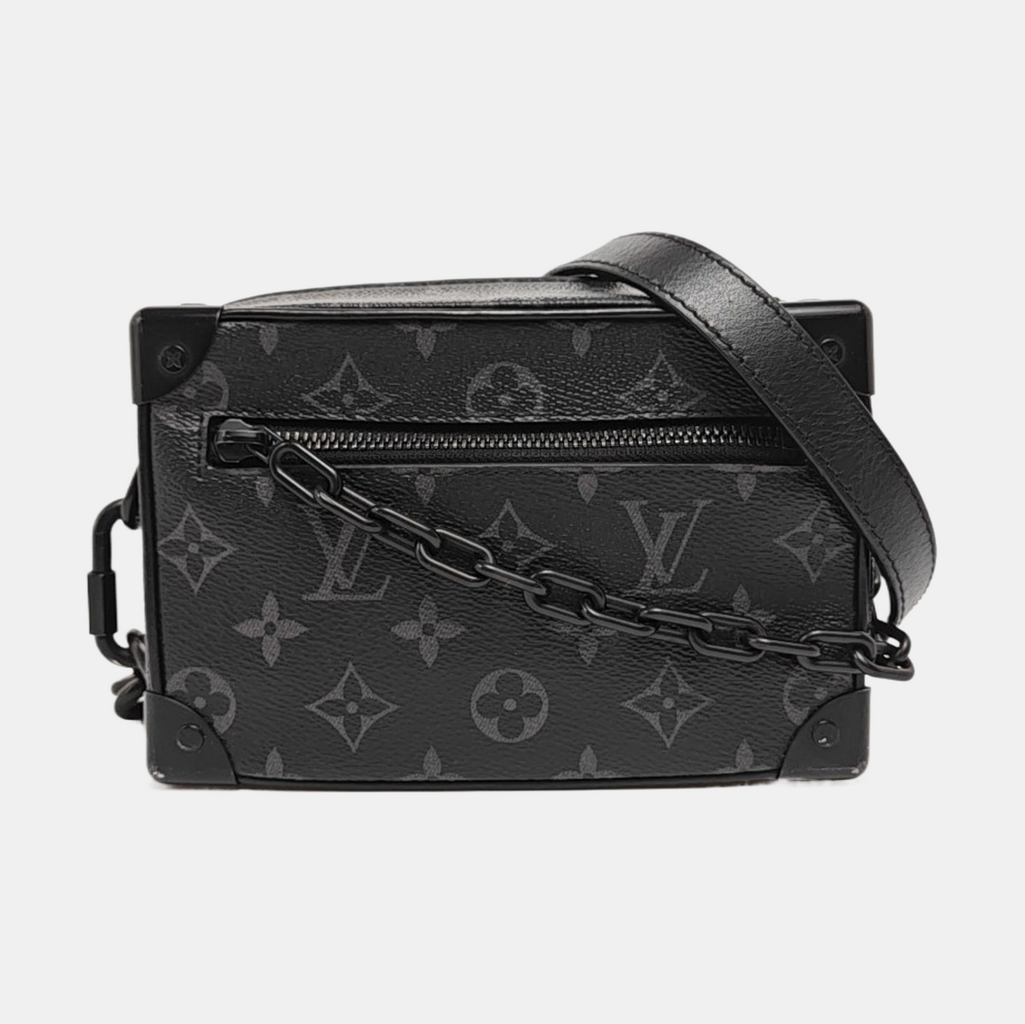 LOUIS VUITTON SOFT TRUNK Mini Black Coated Canvas Monogram Studs Black Samurai Shoulder Bag with Removable Straps-(SKU)-970537657