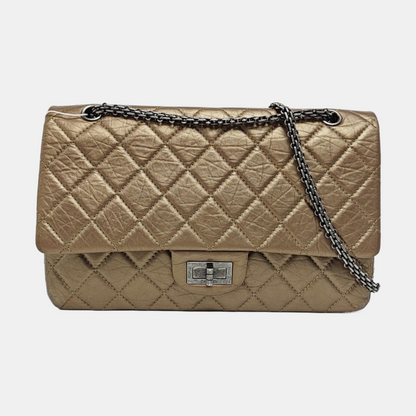 CHANEL 2.55 Maxi Super Large Golden Leather Quilted Single Shoulder Bag Crossbody Bag Palladium Hardware 16 Clasp-(SKU)-970538334