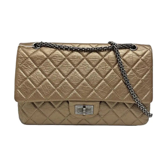 CHANEL 2.55 Maxi Super Large Golden Leather Quilted Single Shoulder Bag Crossbody Bag Palladium Hardware 16 Clasp-(SKU)-970538334