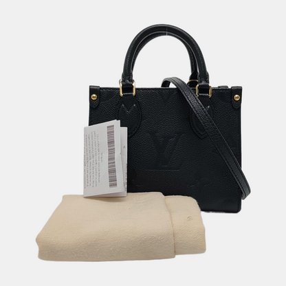 LOUIS VUITTON ONTHEGO BB Black Leather Monogram Crinkle Jungle Bag Shoulder Bag Tote Crossbody Bag with Gold Hardware and Removable Strap-(SKU)-970414576