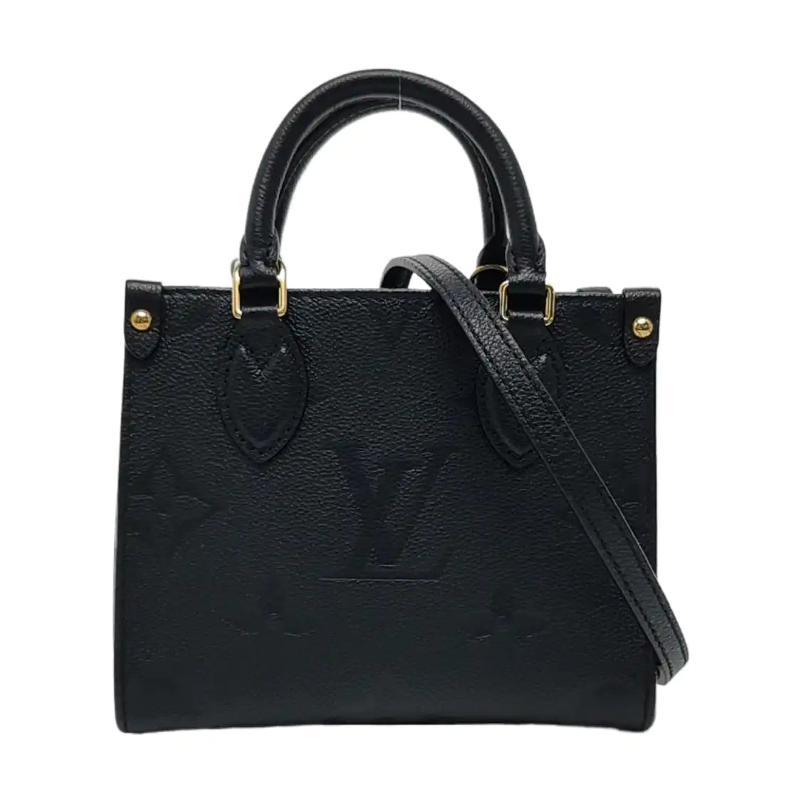 LOUIS VUITTON ONTHEGO BB Black Leather Monogram Crinkle Jungle Bag Shoulder Bag Tote Crossbody Bag with Gold Hardware and Removable Strap-(SKU)-970414576