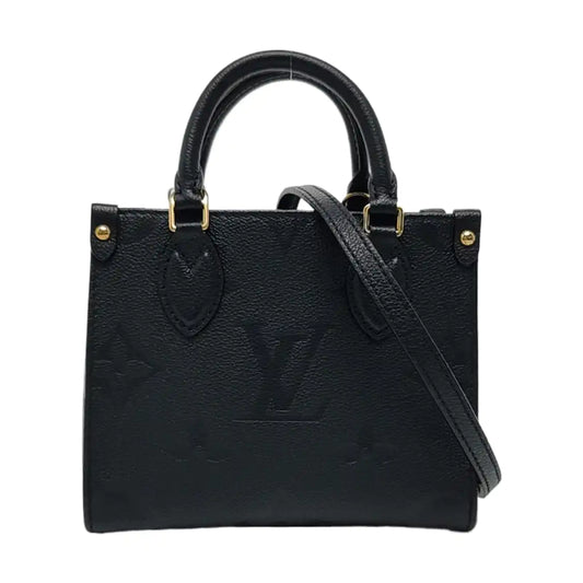 LOUIS VUITTON ONTHEGO BB Black Leather Monogram Crinkle Jungle Bag Shoulder Bag Tote Crossbody Bag with Gold Hardware and Removable Strap-(SKU)-970414576