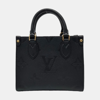 LOUIS VUITTON ONTHEGO BB Black Leather Monogram Crinkle Jungle Bag Shoulder Bag Tote Crossbody Bag with Gold Hardware and Removable Strap-(SKU)-970414576
