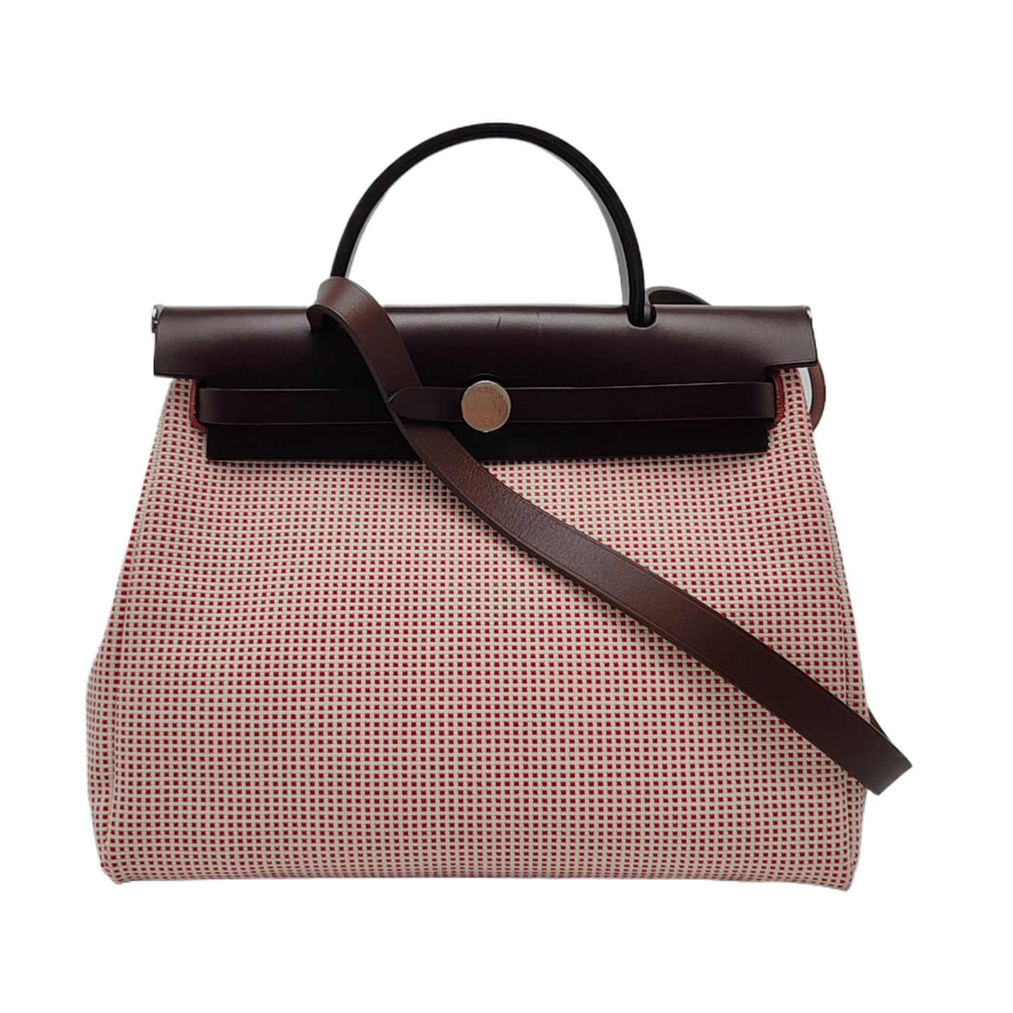 HERMÈS Herbag 31 Patchwork Canvas Woven Shoulder Bag Crossbody Handbag with Silver Hardware, Z Stamp, and Pocket-(SKU)-967802237