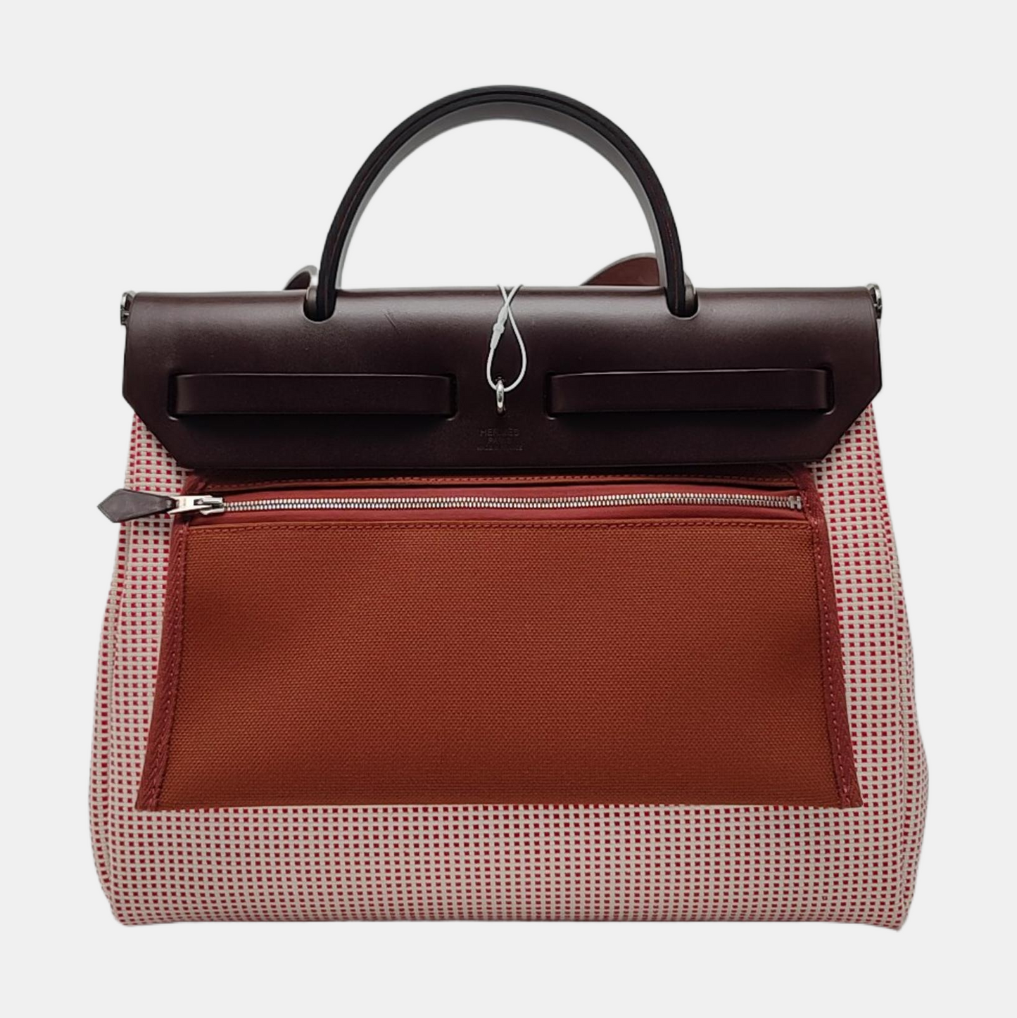 HERMÈS Herbag 31 Patchwork Canvas Woven Shoulder Bag Crossbody Handbag with Silver Hardware, Z Stamp, and Pocket-(SKU)-967802237