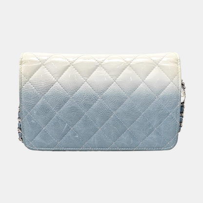 CHANEL WOC Blue Calfskin Patent Leather Chevron Single Shoulder Bag with Shoulder Strap and Silver Hardware-(SKU)-970647926