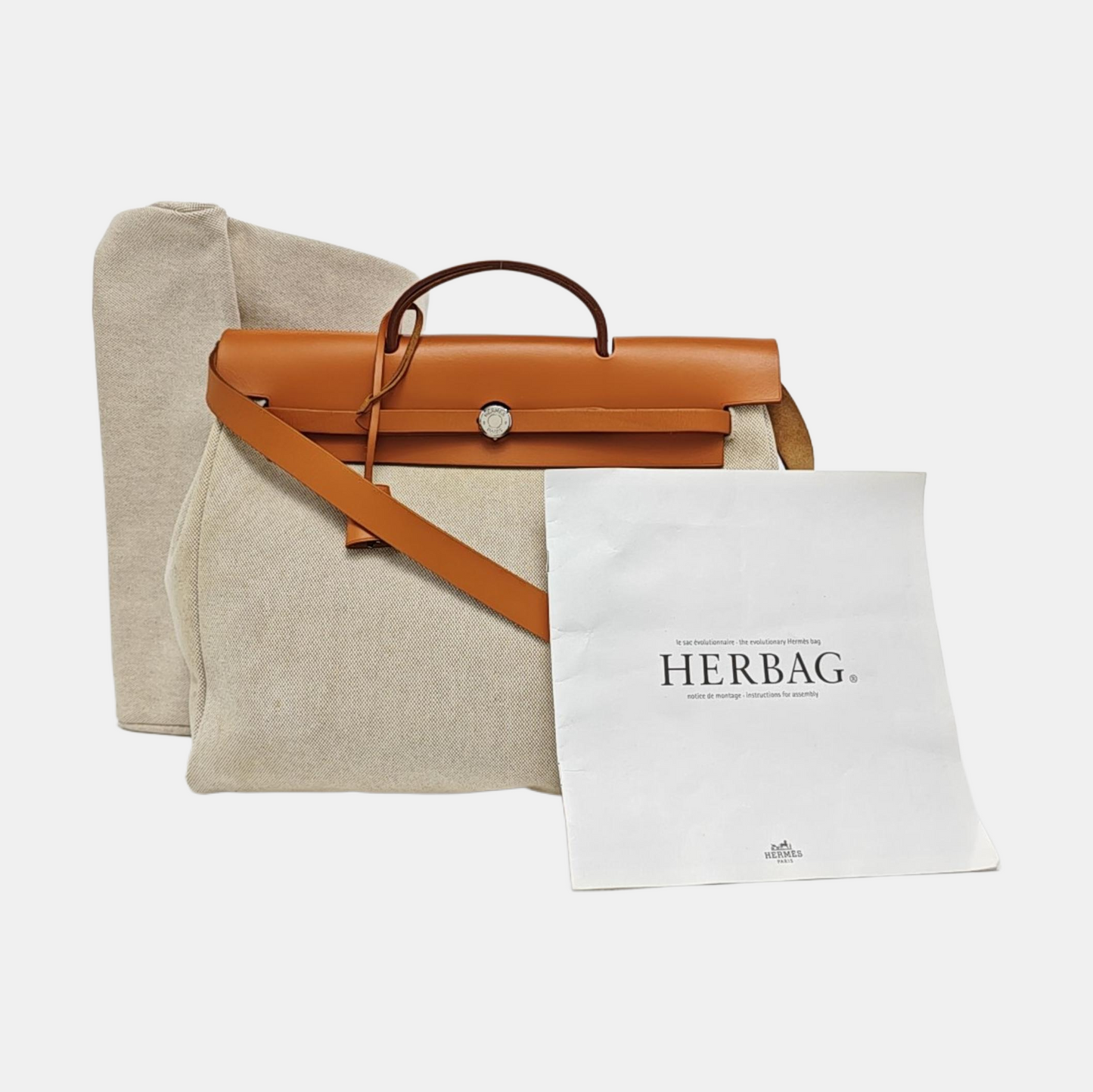 HERMÈS Herbag 39 Milkshake White Canvas Shoulder Bag Tote with Detachable Strap-(SKU)-970841956