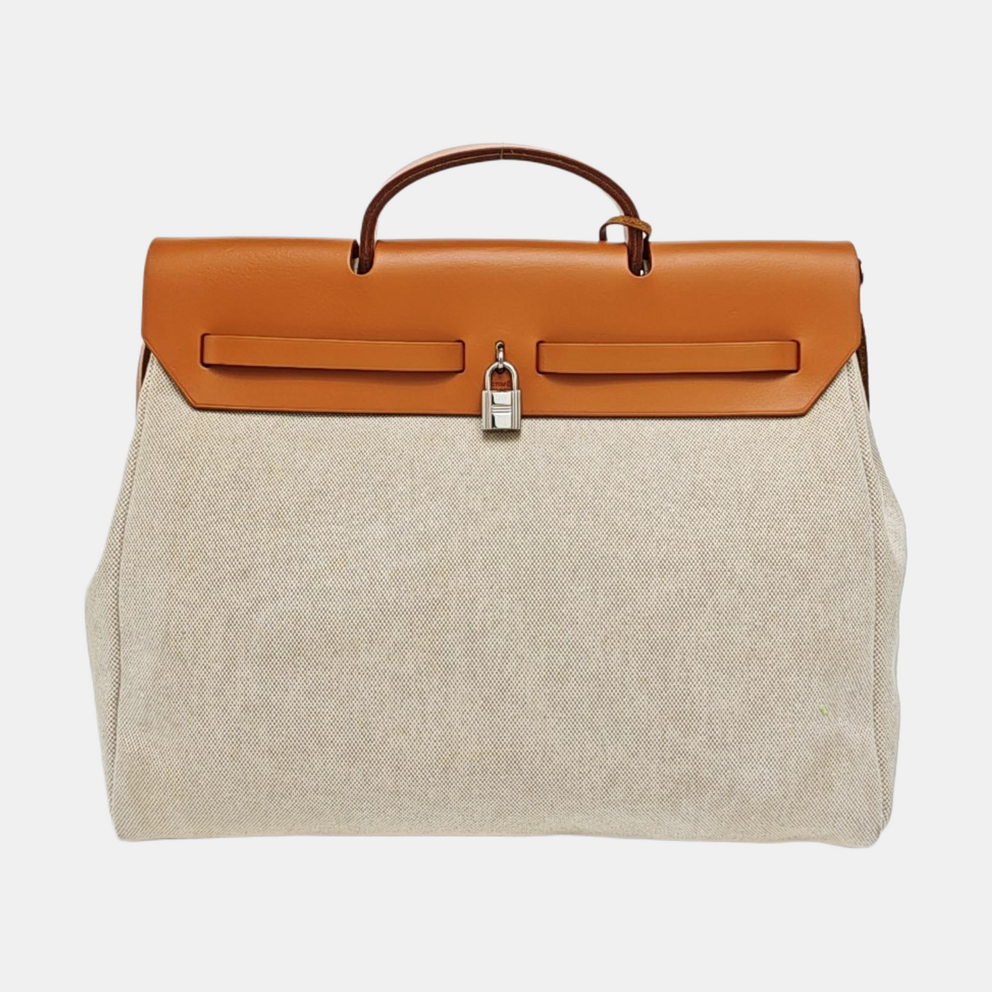 HERMÈS Herbag 39 Milkshake White Canvas Shoulder Bag Tote with Detachable Strap-(SKU)-970841956