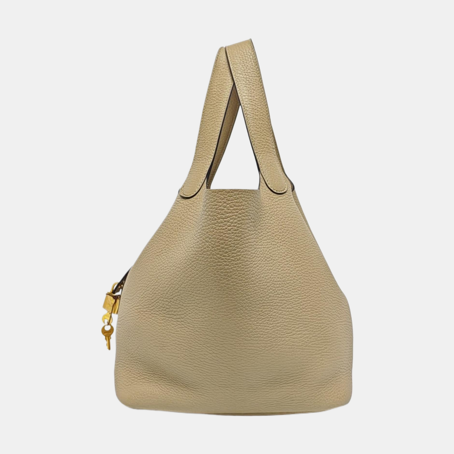 HERMÈS Picotin Lock 22 Trench Grey Clemence Leather Picotin Bag Handbag Shoulder Bag Golden Hardware Accessories Included-(SKU)-970762608