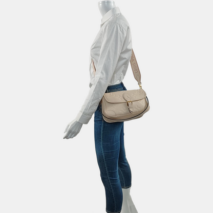 LOUIS VUITTON DIANE Beige Calfskin Monogram Crossbody Shoulder Bag with Detachable Strap and Golden Hardware, 2 Straps-(SKU)-970862956