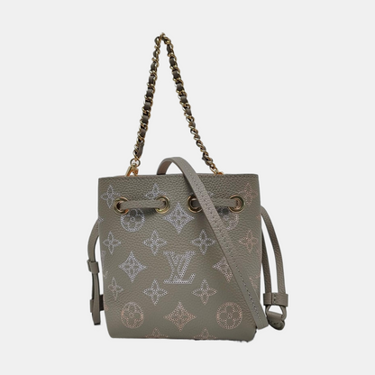 LOUIS VUITTON BELLA Gray Leather Monogram Cutout Shoulder Bag Tote Crossbody with 2 Removable Shoulder Straps Gold Hardware-(SKU)-970889113