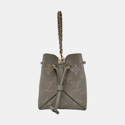 LOUIS VUITTON BELLA Gray Leather Monogram Cutout Shoulder Bag Tote Crossbody with 2 Removable Shoulder Straps Gold Hardware-(SKU)-970889113