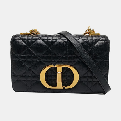 DIOR Dior Caro Small Black Leather Cannage Quilted Single Shoulder Bag Crossbody Bag Golden Hardware Removable Strap-(SKU)-970717484