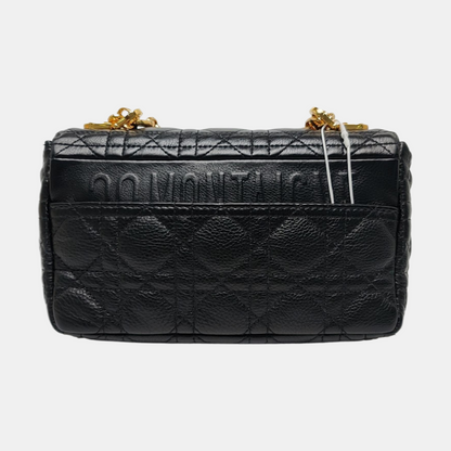 DIOR Dior Caro Small Black Leather Cannage Quilted Single Shoulder Bag Crossbody Bag Golden Hardware Removable Strap-(SKU)-970717484