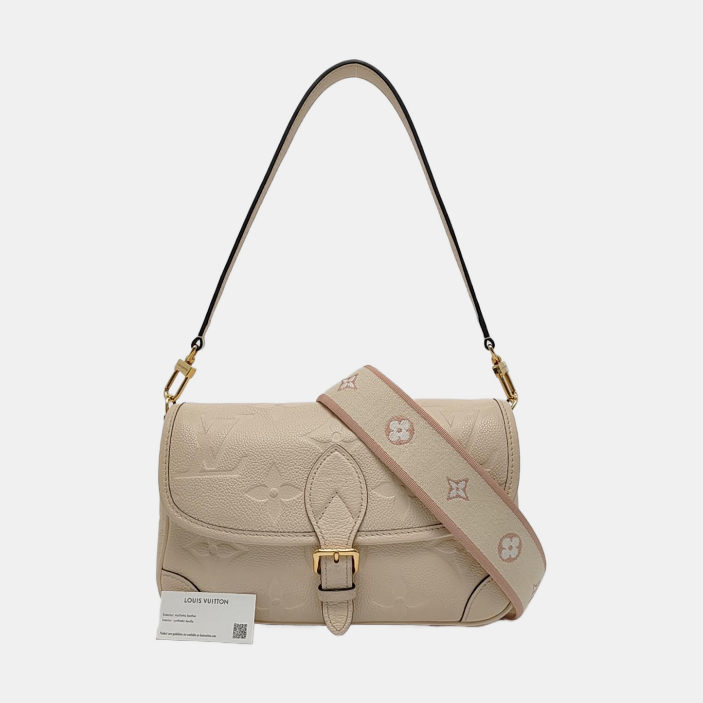 LOUIS VUITTON DIANE Beige Calfskin Monogram Crossbody Shoulder Bag with Detachable Strap and Golden Hardware, 2 Straps-(SKU)-970862956