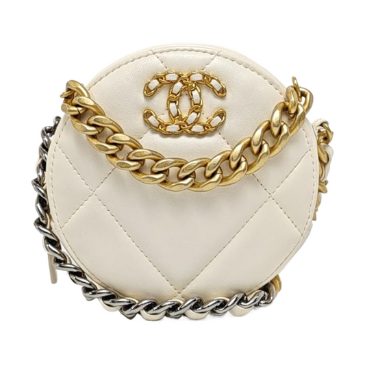 CHANEL CHANEL 19 White Lamb Leather Quilted Shoulder Bag Crossbody Bag Tote Bag Golden Hardware 31cm-(SKU)-970750979